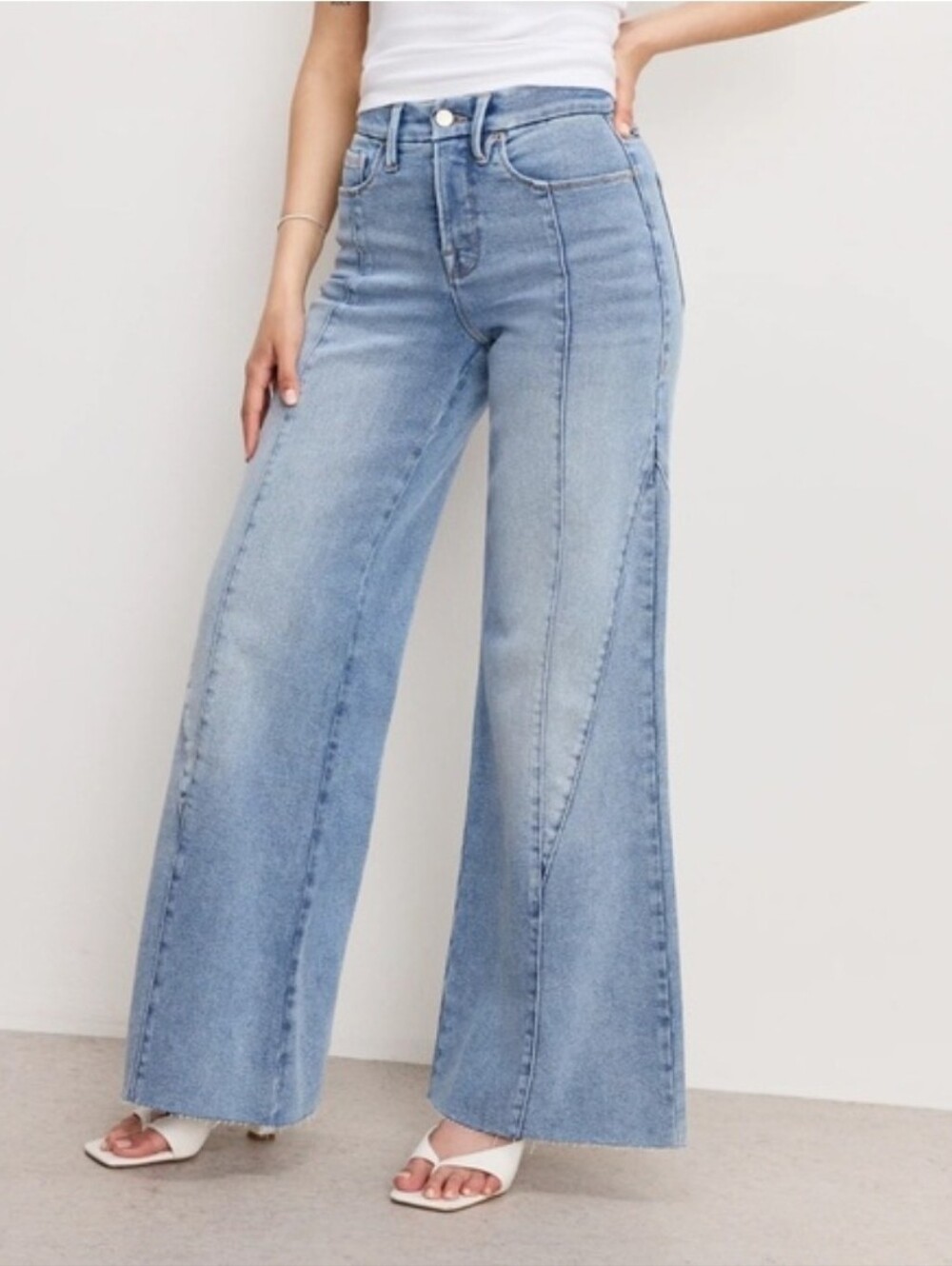 Good American Good Petite Palazzo Jeans Size 27 SHORT - HEMMED - CROPPED - Picture 2 of 15